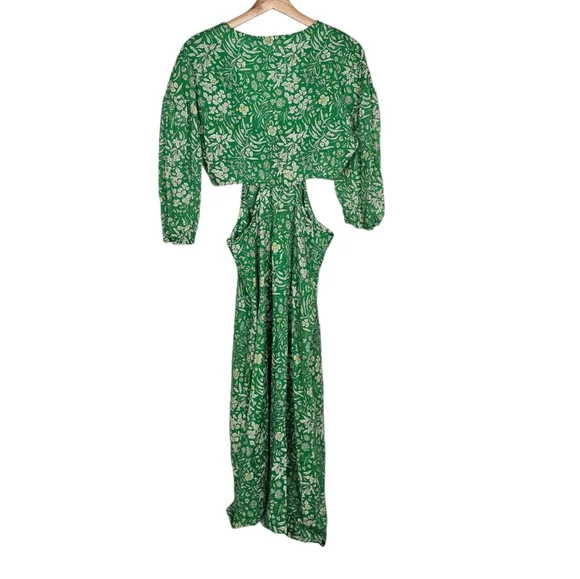 Ba&sh Aria Green Floral Midi Cutout Dress Size 3 US Large New With Tags - Picture 3 of 12